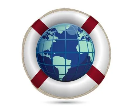 Globe and lifebuoy ring. save the world concept Stock Illustration