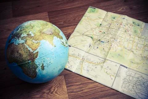 Globe and map Stock Photos