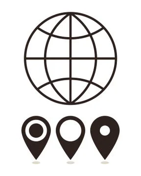 Globe and map pin icons Illustrazione stock