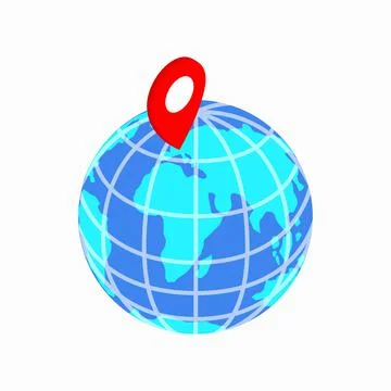Globe and map pointer icon, isometric 3d style Stockillustratie