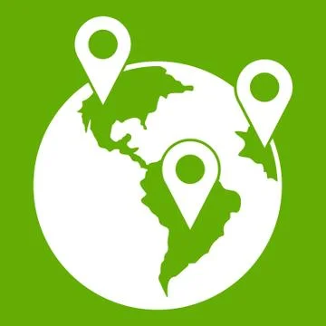 Globe and map pointers icon green Illustrazione stock