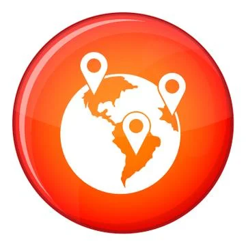 Globe and map pointers icon, flat style 스톡 일러스트