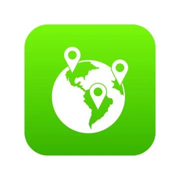 Globe and map pointers icon digital green Stock Illustration