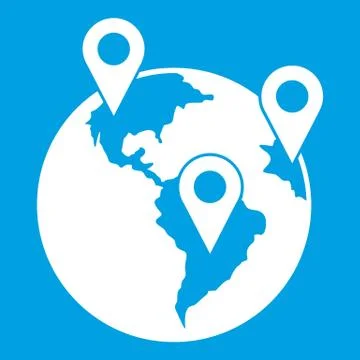 Globe and map pointers icon white 스톡 일러스트
