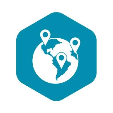 Globe and map pointers icon 스톡 일러스트