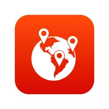 Globe and map pointers icon digital red Illustrazione stock