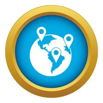 Globe and map pointers icon blue vector isolated Stockillustratie