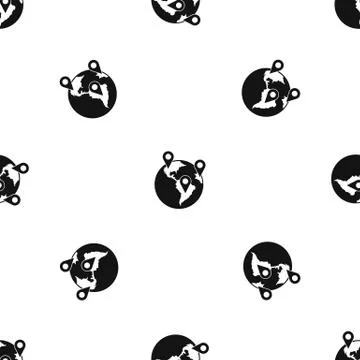 Globe and map pointers pattern seamless black Stock Illustration