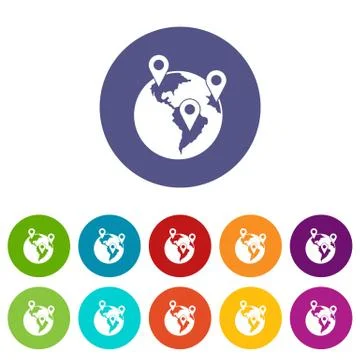 Globe and map pointers set icons 스톡 일러스트