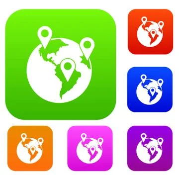 Globe and map pointers set collection Stock Illustration