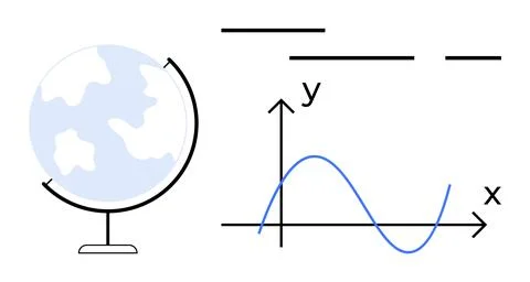 Globe and Mathematical Graph with X Y Axes Highlighting Data and Global Ana.. Illustrazione stock