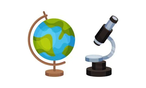 Globe and Microscope as Back to School Symbol and Stationery Object Vector Set Illustrazione stock