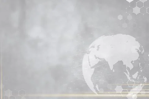 Globe and network connection technology icons on grey background. Worldwide b Stock Photos