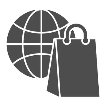 Globe and package solid icon, global shopping concept, Customer bag with globe Illustrazione stock