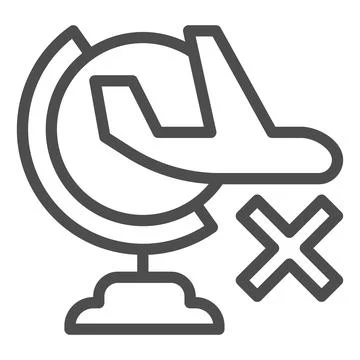 Globe and plane with ban line icon, social distancing concept, Flight Stock Illustration