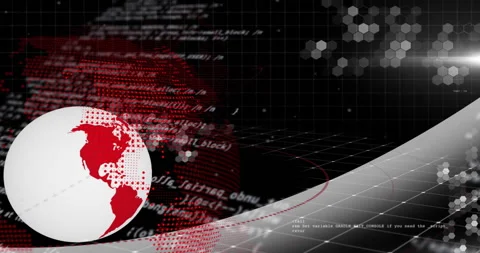 Globe and programming code animation over digital world map with hexagonal Stock Footage 305292460