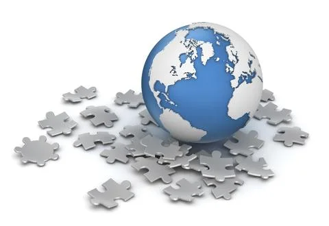 Globe and Puzzle Piece, This is a computer generated and 3d rendered picture Stock-Illustration