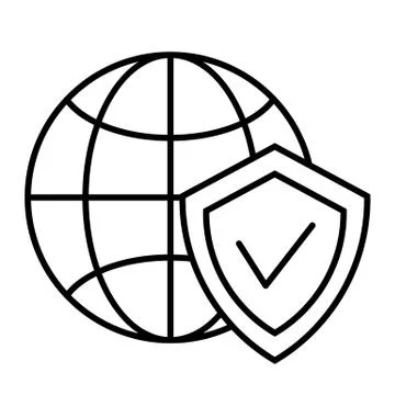 Globe and shield thin line icon. Planet with shield vector illustration isolated イラスト素材
