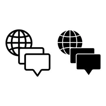 Globe and speech bubble line and glyph icon. Planet with messages vector Stockillustratie