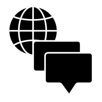 Globe and speech bubble solid icon. Planet with messages vector illustration Stockillustratie
