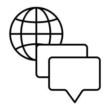 Globe and speech bubble thin line icon. Planet with messages vector illustration Stockillustratie