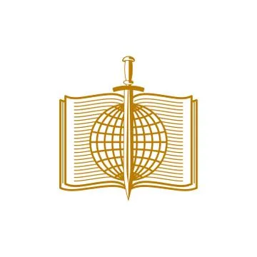 Globe and sword on the background of an open bible. Illustrazione stock