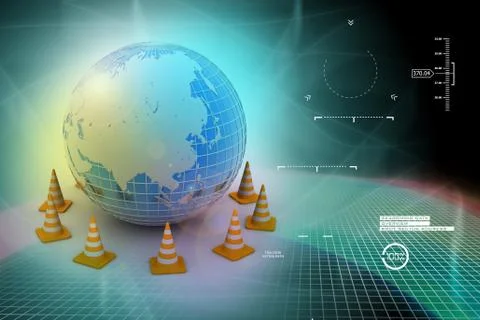 Globe and traffic cone Stock Illustration