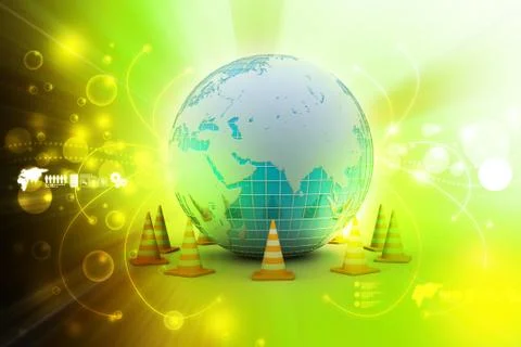 Globe and traffic cone 스톡 일러스트