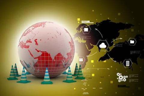 Globe and traffic cone Stock Illustration