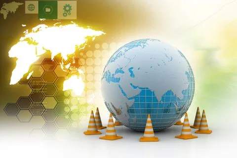 Globe and traffic cone Stock Illustration