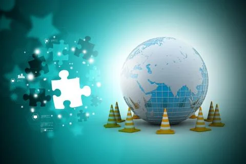 Globe and traffic cone Illustrazione stock