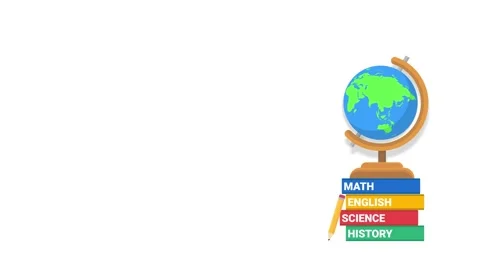 Globe animated spinning on stack of colorful school books with pencil on 4k.. Stock Footage 342608191