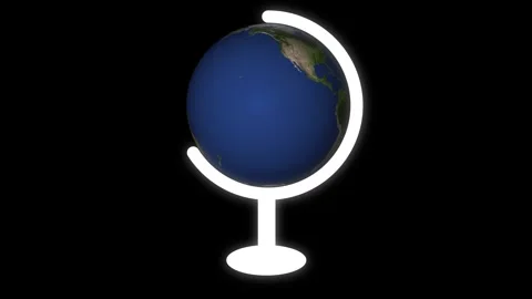 Globe on a animation White Stand with Neon Outline Against Black Background.. Stock Footage 321858923
