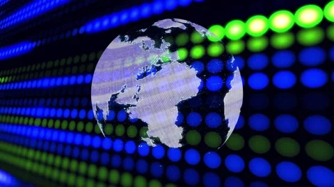 Globe appearing right, rotating and centering while LED dots scrolling, creating Stock Footage 321161879