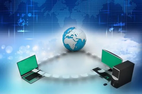 Globe around with laptop server  and computer イラスト素材
