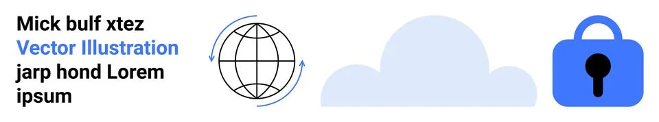 Globe with arrows, cloud shape, and padlock icon symbolize global network con Stock Illustration