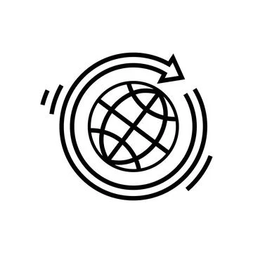 Globe with arrows line icon for web, mobile and infographics. Vector dark gre Stock Illustration