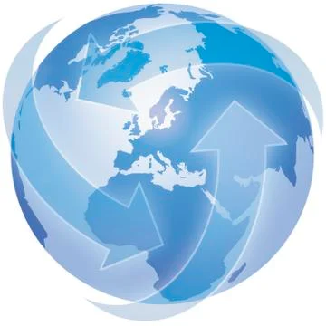 Globe with arrows on white background, close up Stock Illustration
