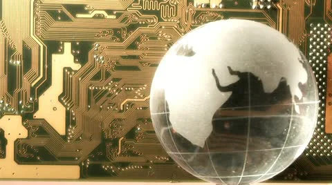 Globe on the background of the motherboard Stock Footage 18194385