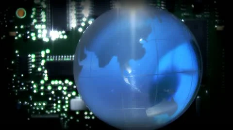 Globe on the background of the motherboard Stock Footage 18194391