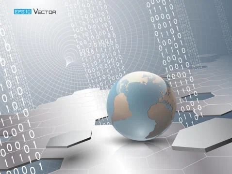 Globe with binary code and hexagons Stock Illustration