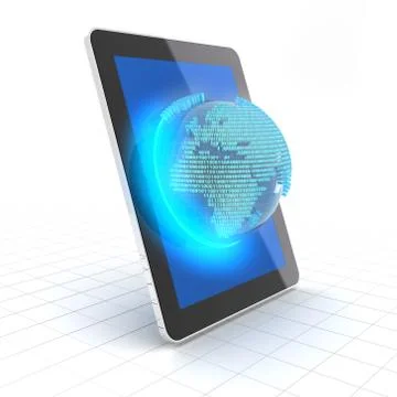 Globe with binary code emerging from a tablet Stock Illustration