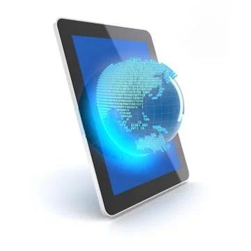 Globe with binary code emerging from a tablet Stockillustratie