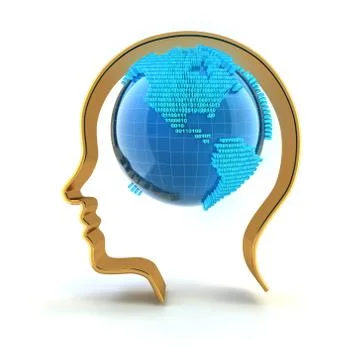 Globe with binary code in a human head Stock Illustration