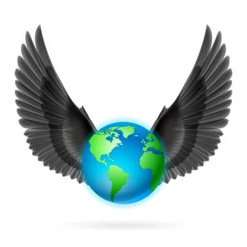 Globe with black wings on white Stock Illustration