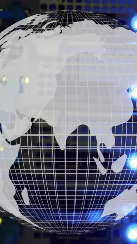 Globe with blue lights animation over server racks in data center Stock Footage 343129064