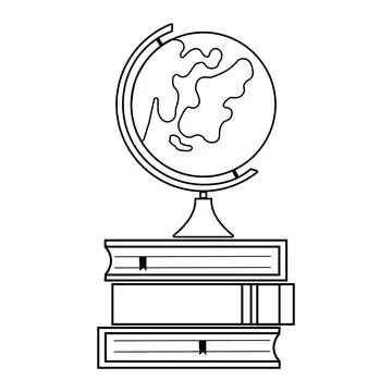 Globe on books, black outline, vector illustration coloring book Stock Illustration