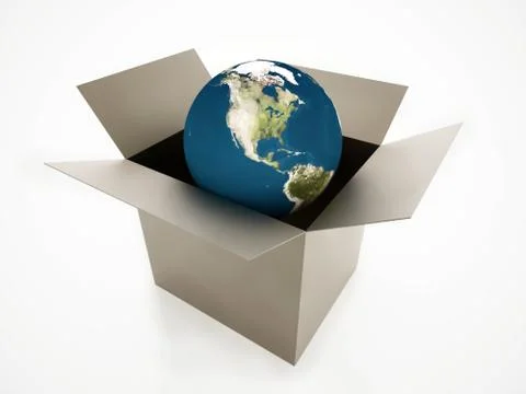 Globe in box isolated on white background Stock Illustration