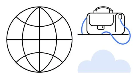 Globe, Briefcase, and Cloud Symbolizing Global Business and Cloud Computing Stock Illustration