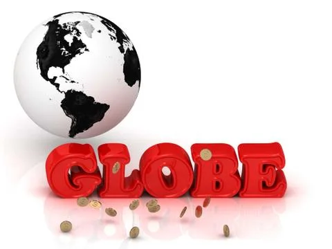 GLOBE bright color letters, black and white Earth on a white background Stock Illustration